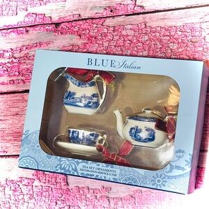 NWT Spode Tea Time Ornament Blue Italian Tea Set 3 pcs Teapot Creamer Cup Saucer